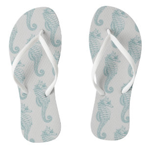 Tropical Seahorses, Seahorse Pattern - Blue Grey Thongs