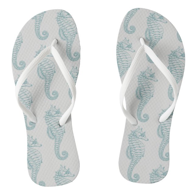 Tropical Seahorses, Seahorse Pattern - Blue Grey Thongs (Footbed)