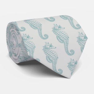 Tropical Seahorses, Seahorse Pattern - Blue Grey Tie