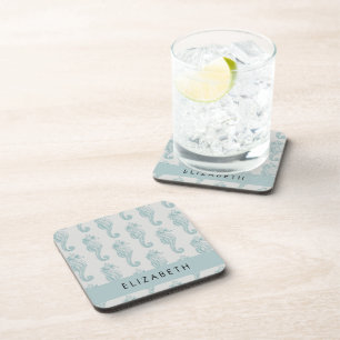 Tropical Seahorses, Seahorse Pattern, Your Name Coaster