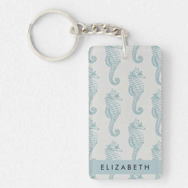 Tropical Seahorses, Seahorse Pattern, Your Name Key Ring (Front)