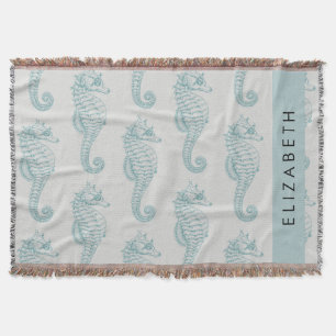 Tropical Seahorses, Seahorse Pattern, Your Name Throw Blanket