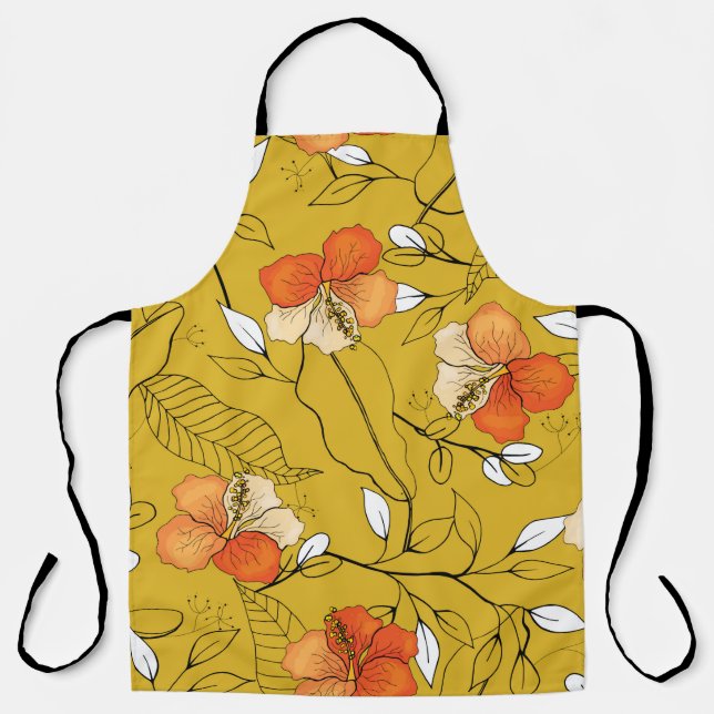 Tropical seamless flower and leaves pattern apron (Front)