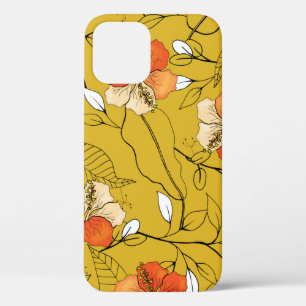 Tropical seamless flower and leaves pattern iPhone 12 case