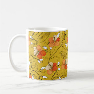 Tropical seamless flower and leaves pattern coffee mug