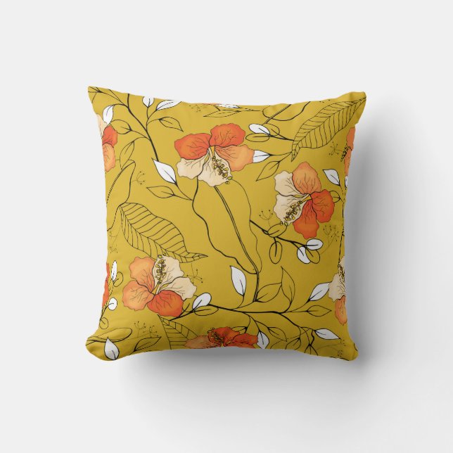 Tropical seamless flower and leaves pattern cushion (Front)