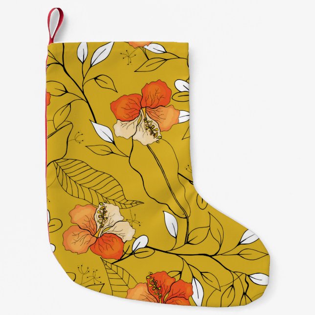 Tropical seamless flower and leaves pattern small christmas stocking (Front)