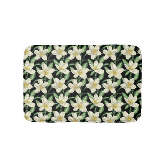 Tropical seamless pattern white flowers green leaf bath mat (Front)