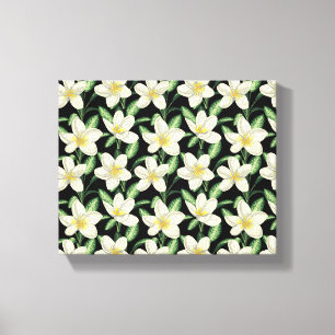 Tropical seamless pattern white flowers green leaf canvas print
