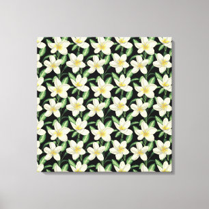 Tropical seamless pattern white flowers green leaf canvas print