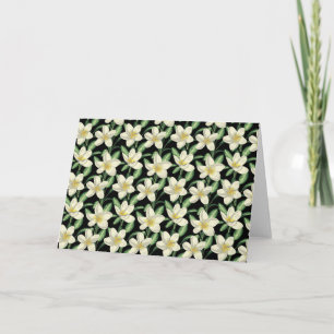 Tropical seamless pattern white flowers green leaf card