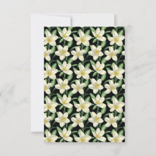 Tropical seamless pattern white flowers green leaf card