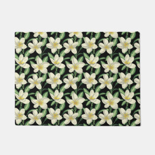 Tropical seamless pattern white flowers green leaf doormat