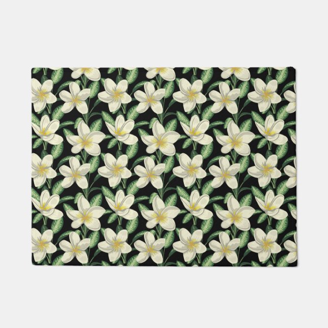 Tropical seamless pattern white flowers green leaf doormat (Front)