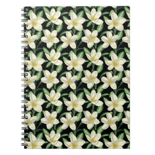 Tropical seamless pattern white flowers green leaf notebook