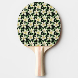 Tropical seamless pattern white flowers green leaf ping pong paddle