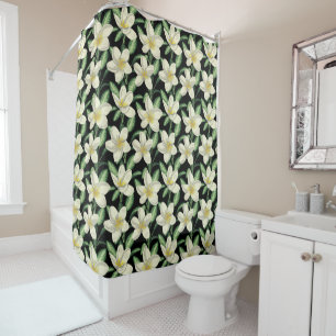 Tropical seamless pattern white flowers green leaf shower curtain