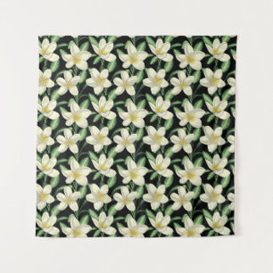 Tropical seamless pattern white flowers green leaf tapestry