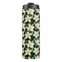 Tropical seamless pattern white flowers green leaf