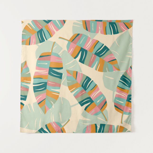 Tropical seamless pattern with abstract leaves. Mo Tapestry (Front)
