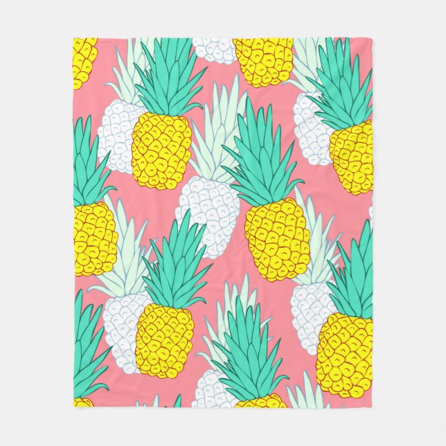 Tropical seamless pattern with exotic pineapples.  fleece blanket (Front)