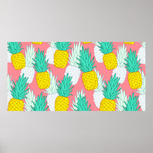 Tropical seamless pattern with exotic pineapples.  poster
