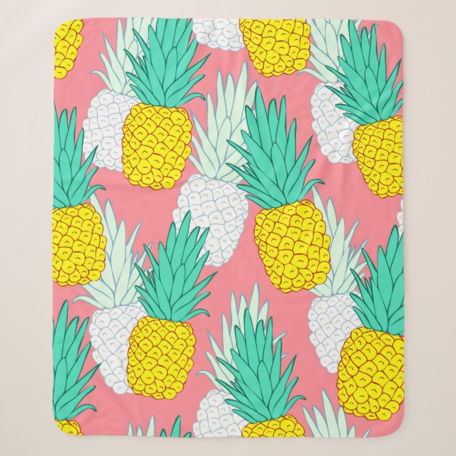 Tropical seamless pattern with exotic pineapples.  sherpa blanket (Front)