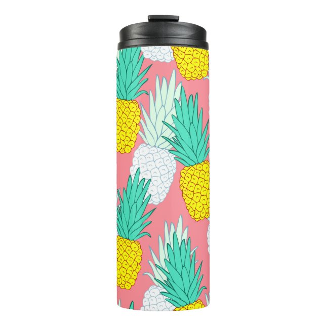 Tropical seamless pattern with exotic pineapples.  thermal tumbler (Front)