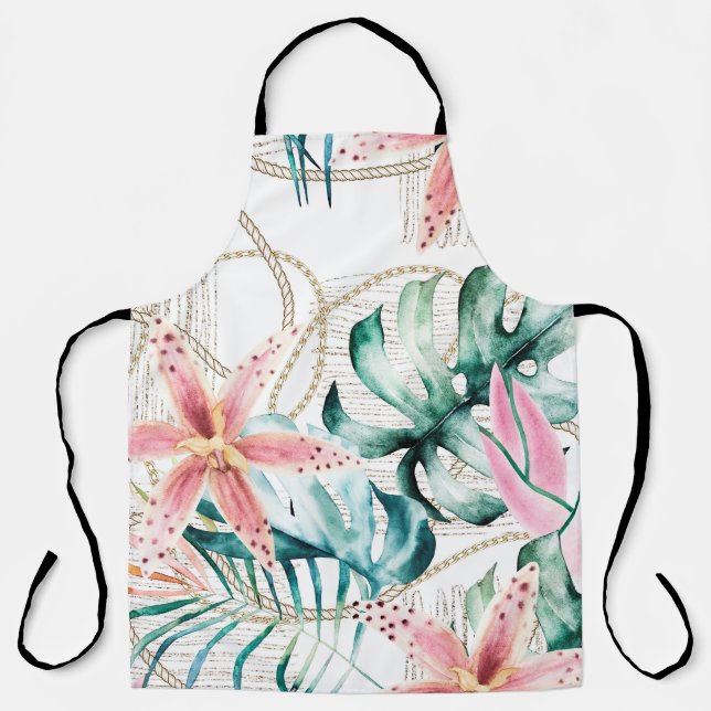 Tropical seamless pattern with orchids leaves and  apron (Front)