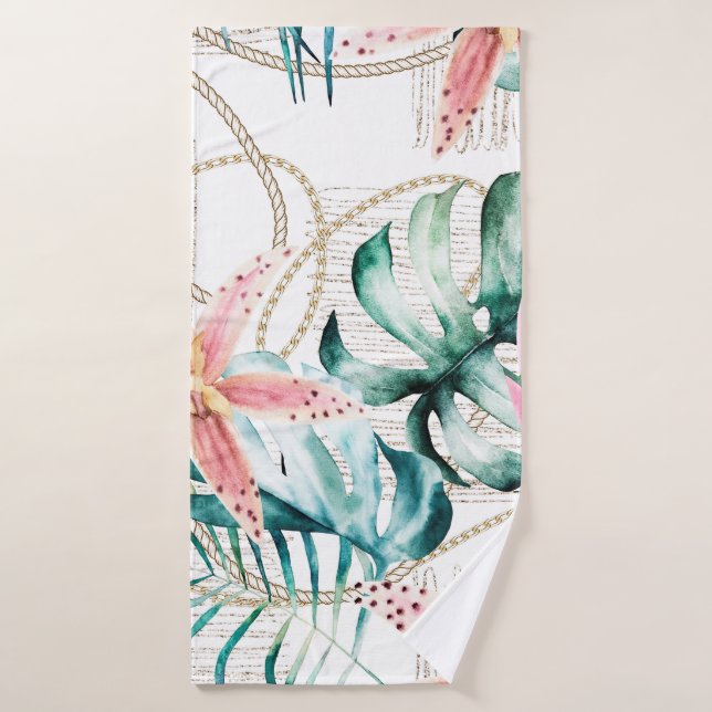 Tropical seamless pattern with orchids leaves and  bath towel (Bath Towel)