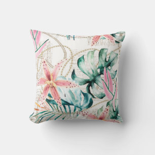 Tropical seamless pattern with orchids leaves and cushion