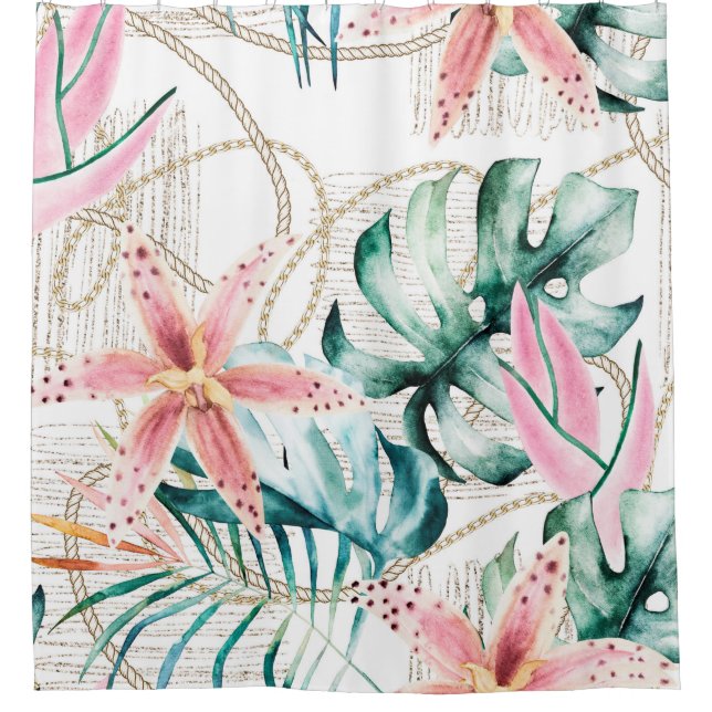Tropical seamless pattern with orchids leaves and  shower curtain (Front)