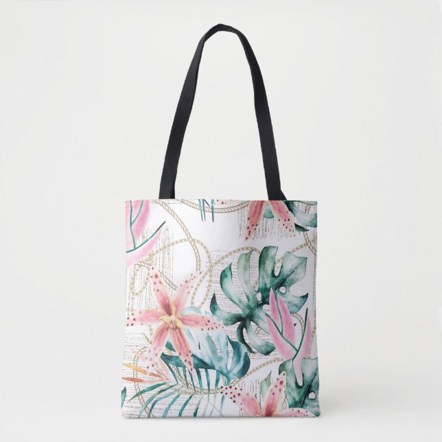 Tropical seamless pattern with orchids leaves and  tote bag (Front)