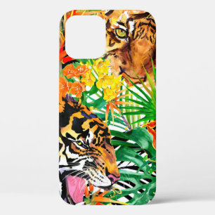tropical seamless pattern with tiger. watercolor j iPhone 12 case