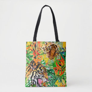 tropical seamless pattern with tiger. watercolor j tote bag