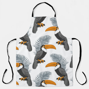 Tropical seamless pattern with toucans and leafs.  apron