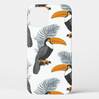 Tropical seamless pattern with toucans and leafs.
