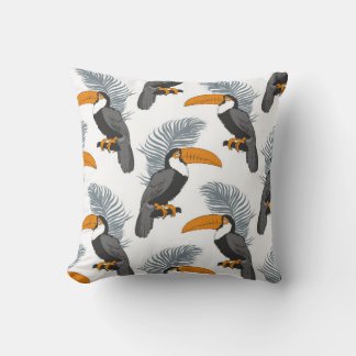 Tropical seamless pattern with toucans and leafs.  cushion