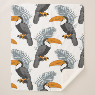 Tropical seamless pattern with toucans and leafs. sherpa blanket