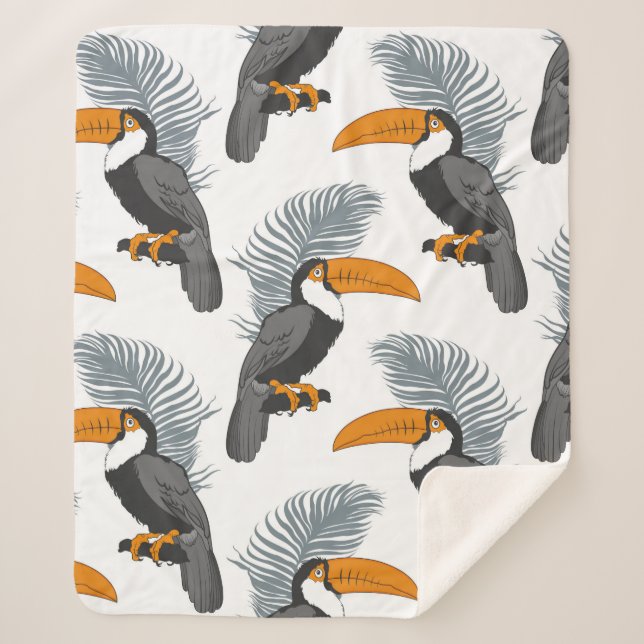 Tropical seamless pattern with toucans and leafs.  sherpa blanket (Front)