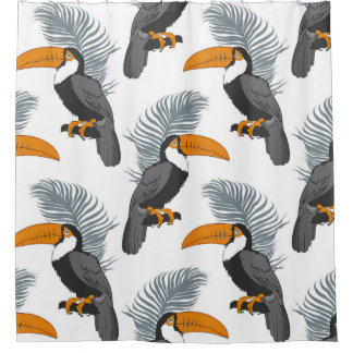 Tropical seamless pattern with toucans and leafs.  shower curtain