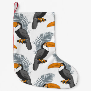 Tropical seamless pattern with toucans and leafs.  small christmas stocking