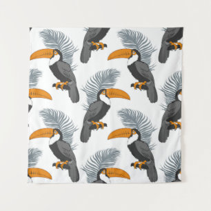 Tropical seamless pattern with toucans and leafs. tapestry