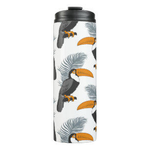 Tropical seamless pattern with toucans and leafs. thermal tumbler