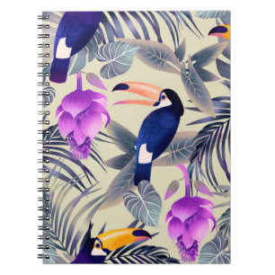 Tropical seamless pattern with toucans, monster, p notebook