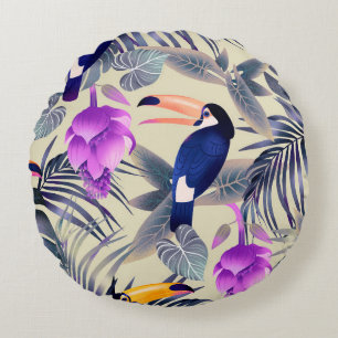 Tropical seamless pattern with toucans, monster, p round cushion