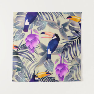 Tropical seamless pattern with toucans, monster, p tapestry
