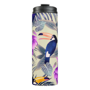 Tropical seamless pattern with toucans, monster, p thermal tumbler