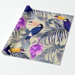 Tropical seamless pattern with toucans, monster, p wrapping paper