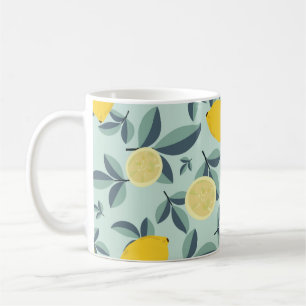 Tropical seamless pattern with yellow lemons coffee mug